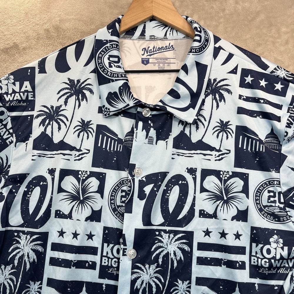Washington Nationals Hawaiian Shirt Blue L Kona Big Wave 20 Years‎